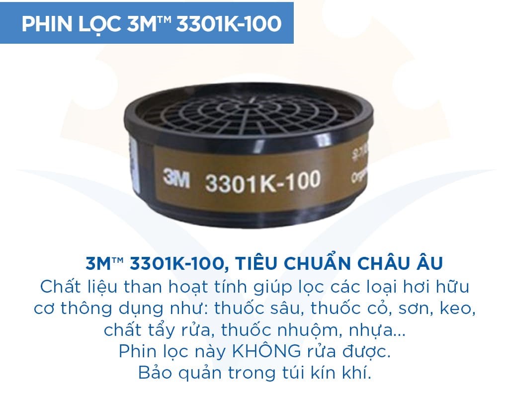 Bộ phụ kiện mặt nạ phòng độc 1 Phin lọc 3M 3301K-100 + 10 Tấm Lọc