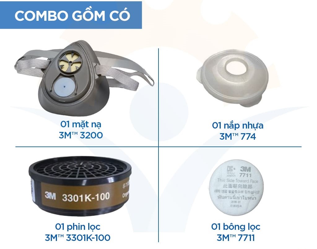 Bộ mặt nạ phòng độc 3M 3200 kết hợp phin lọc 3M 3301K-100