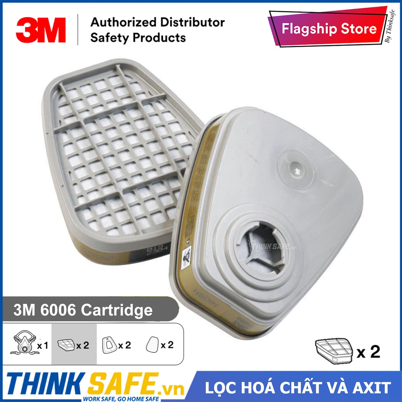 Phin lọc 3M 6006 lọc hơi hóa chất hơi hữu cơ bảo vệ hô hấp