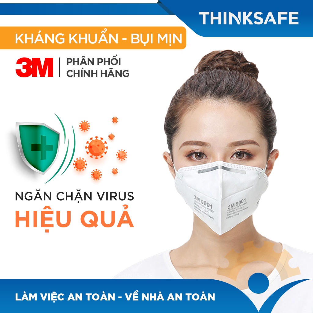 Khẩu trang có van 3M 9001V 3D kháng khuẩn chống bụi mịn phòng dịch dùng trong y tế Khẩu trang 3M chính hãng - THINKSAFE