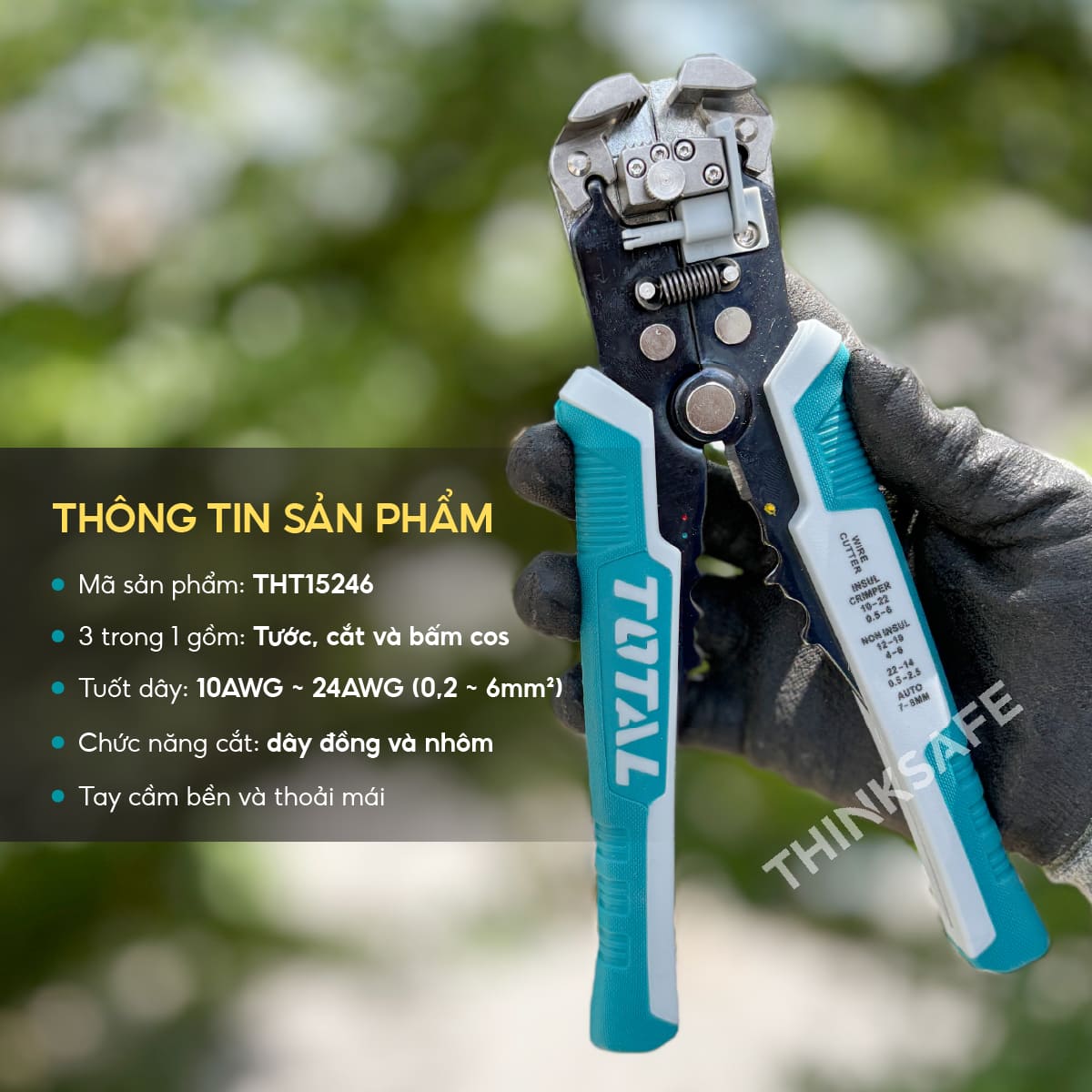 Kìm tuốt dây điện tự động Total THT15246 3 chức năng tuốt cắt uốn dây điện đồng nhôm, kìm điện đa năng - Thinksafe
