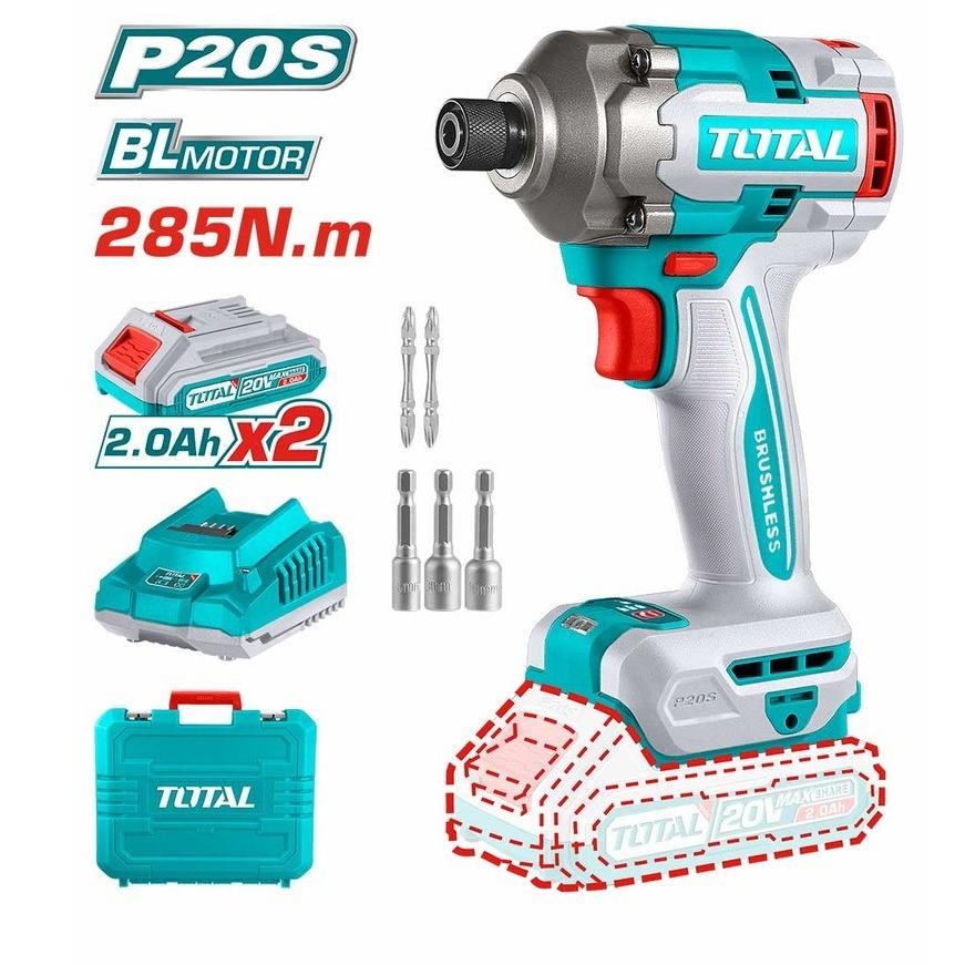 Máy siết vít dùng pin không chổi than TOTAL TIRLI2028, momen xoắn cực đại 285Nm, 3 tốc độ điều chỉnh