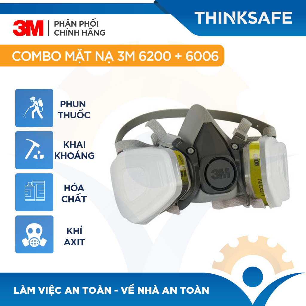 Bộ Mặt Nạ Phòng Độc 3M 6200 Kèm Phin lọc 3M 6006 | Methilamin, Formaldehit, HF