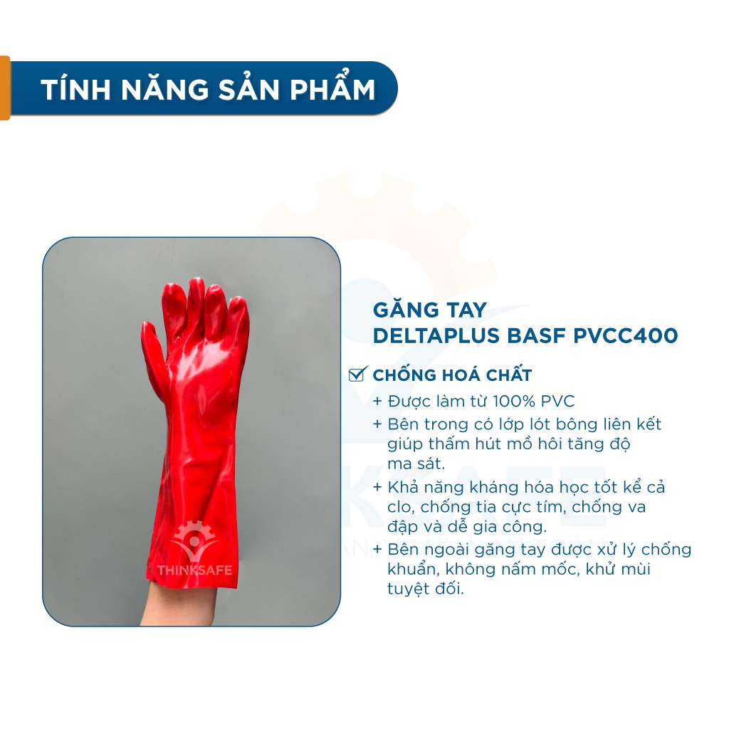 Găng tay chống hóa chất Deltaplus PVCC400 chống dầu, hóa chất chuyên dùng công việc cơ khí máy móc