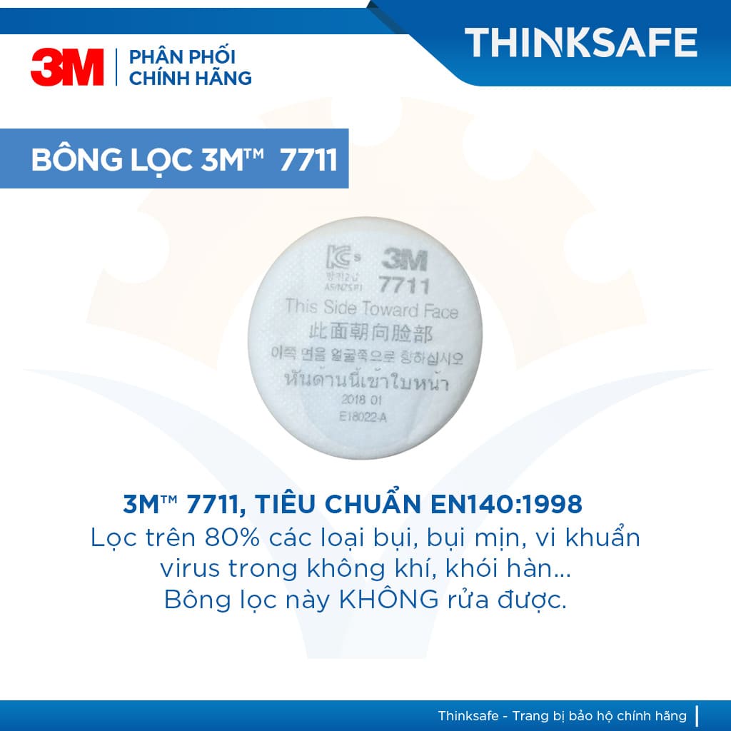Combo Phin lọc 3M 3301k, 10 tấm bông lọc 3M 7711 và 1 tấm nắp 774, phòng độc, trang bị phòng độc, chống bụi - THINKSAFE