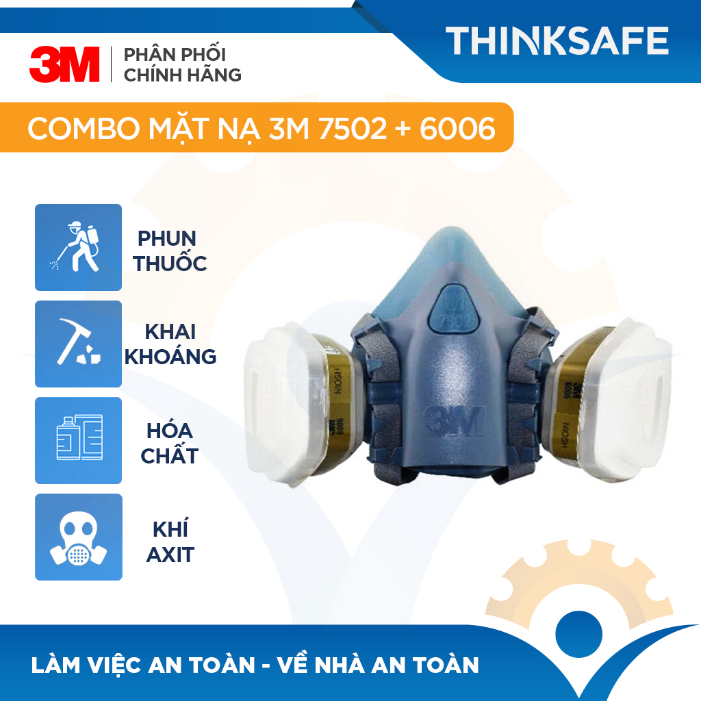 Bộ Mặt Nạ Phòng Độc 3M 7502 Kèm Phin 6006 | Amoniac, Methilamin, Formaldehit và HF...