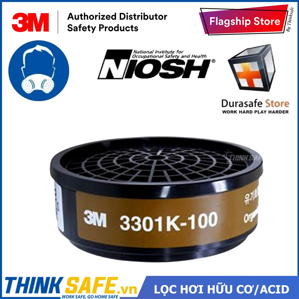 Combo Phin lọc 3M 3301k, 10 tấm bông lọc 3M 7711 và 1 tấm nắp 774, phòng độc, trang bị phòng độc, chống bụi - THINKSAFE