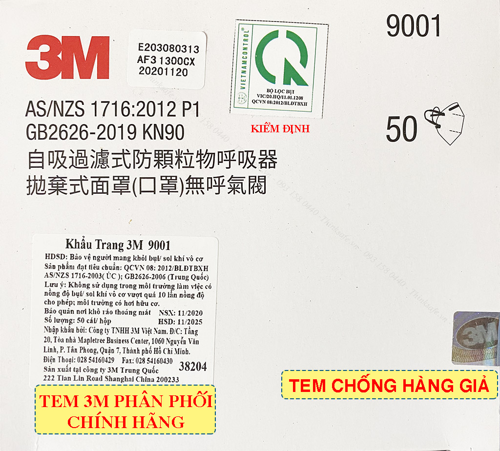 Khẩu Trang 3M 9001 Kháng Khuẩn, Bụi Mịn | Tiêu chuẩn KN90