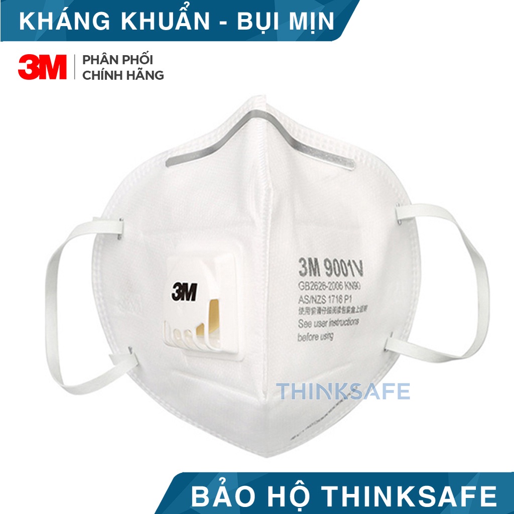 Khẩu trang có van 3M 9001V 3D kháng khuẩn chống bụi mịn phòng dịch dùng trong y tế Khẩu trang 3M chính hãng - THINKSAFE