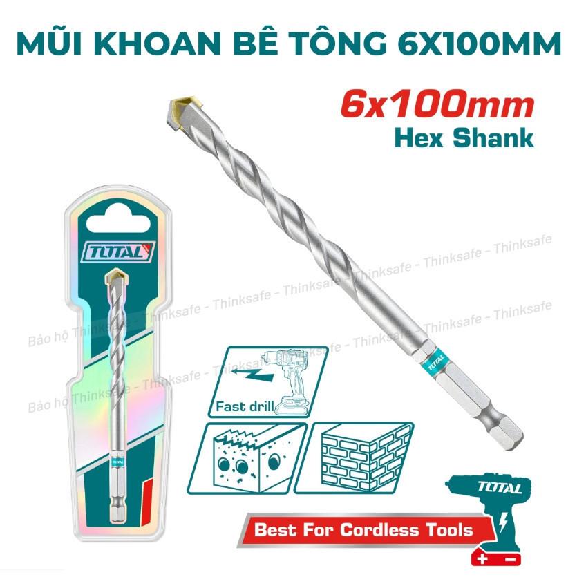 Mũi khoan bê tông không tắc kê TOTAL mẫu mới, kích thước 4-10mm chuôi lục giác khoan ngọt trên bê tông, xi măng, gạch