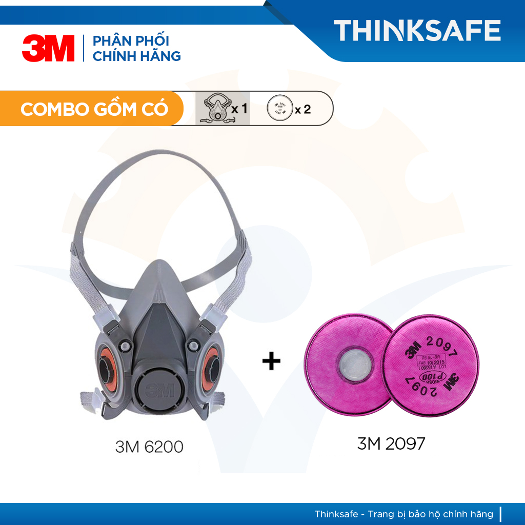 Bộ Mặt Nạ Phòng Độc 3M 6200 Kèm Phin 3M 2097 | Bụi mịn, khói hàn