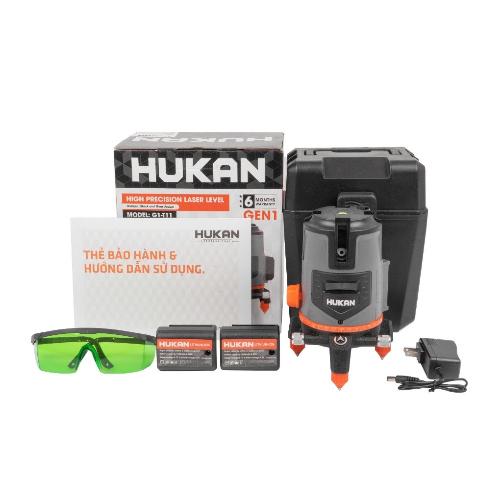Máy Cân Bằng Laser HUKAN G1-T11, Máy bắn cốt 5 Tia Xanh LED Siêu Sáng - 2 Pin - Độ Chính Xác Cao
