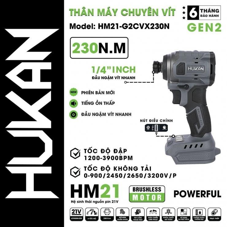 Máy chuyên vít dùng pin HUKAN HM21-G2CVX230N, Lực siết 230N.m, Không chổi than, Máy bắn vít - ThinkSafe