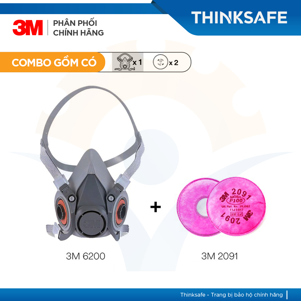 Bộ Mặt Nạ Phòng Độc 3M 6200 Kèm Phin 3M 2091 | Phòng dịch, khói hàn