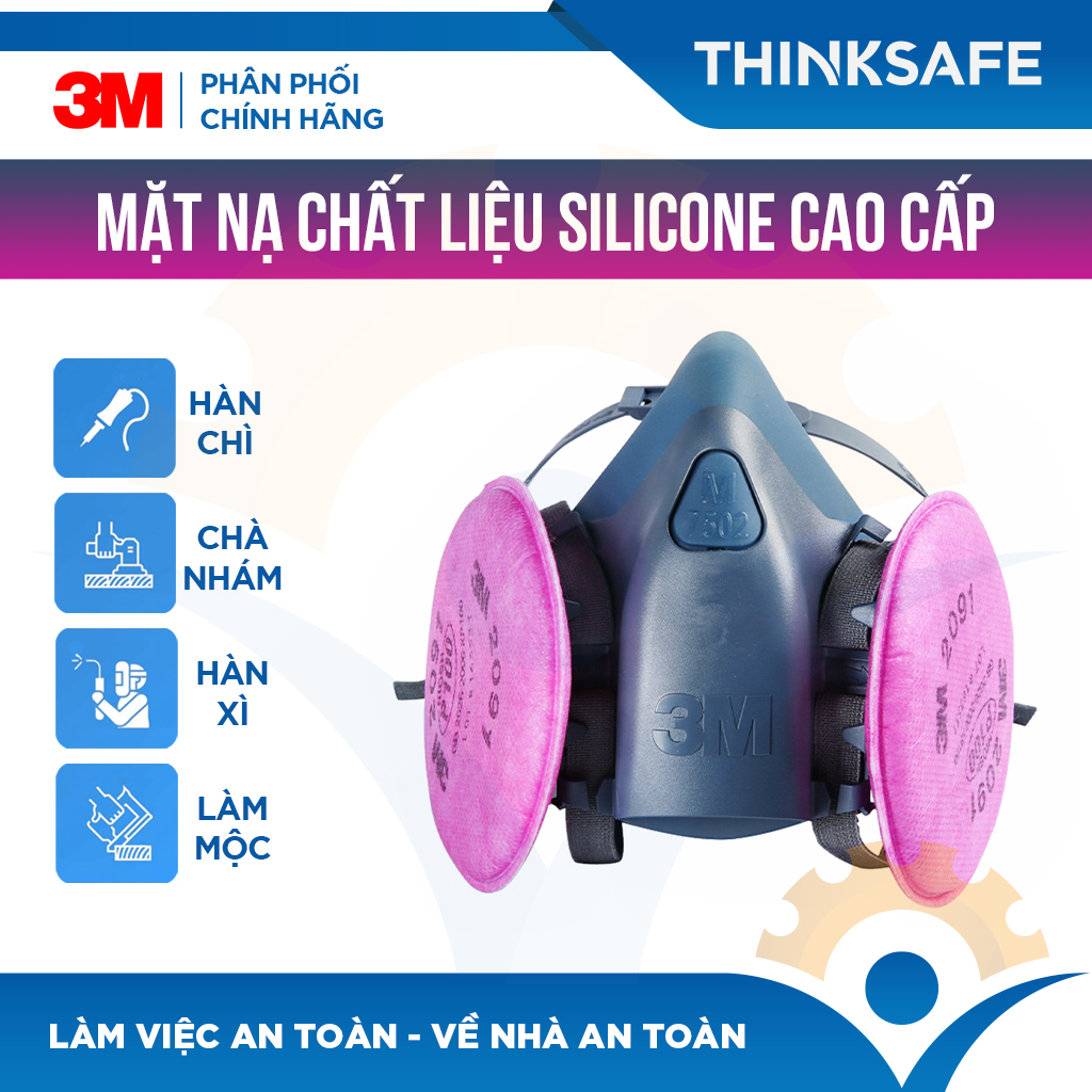 Bộ Mặt Nạ Phòng Độc 3M 7502 Kết Hợp Phin 3M 2091