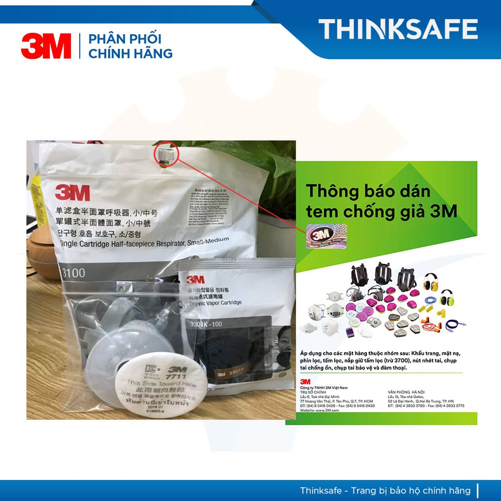 Combo Phin lọc 3M 3301k, 10 tấm bông lọc 3M 7711 và 1 tấm nắp 774, phòng độc, trang bị phòng độc, chống bụi - THINKSAFE