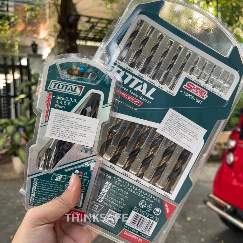 Bộ mũi khoan kim loại HSS 6-19 chi tiết Total nhiều kích thước 1-10mm Mũi khoan sắt, khoét lỗ kim loại -  Thinksafe