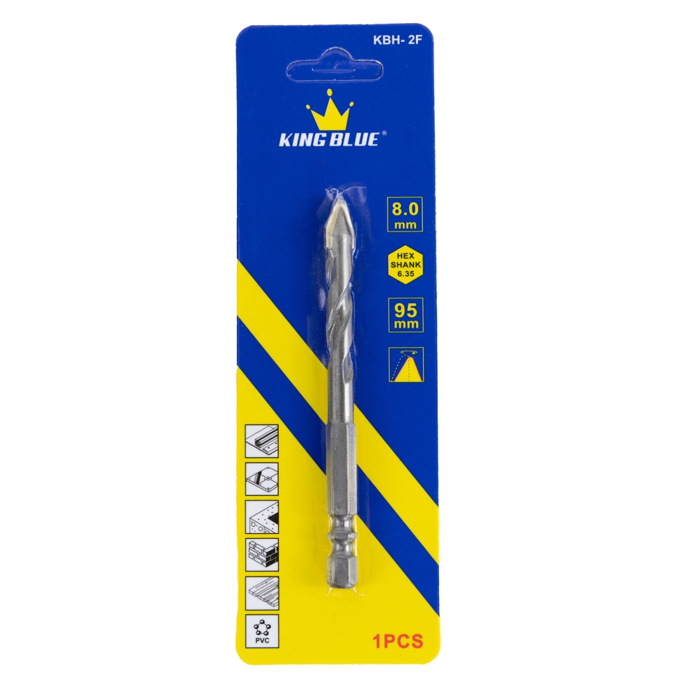 Combo 10 mũi khoan đa năng lục giác KingBlue KBH2F kích thước 4 - 12mm, dài 95mm khoan đá, kính, bê tông, gạch men, sắt
