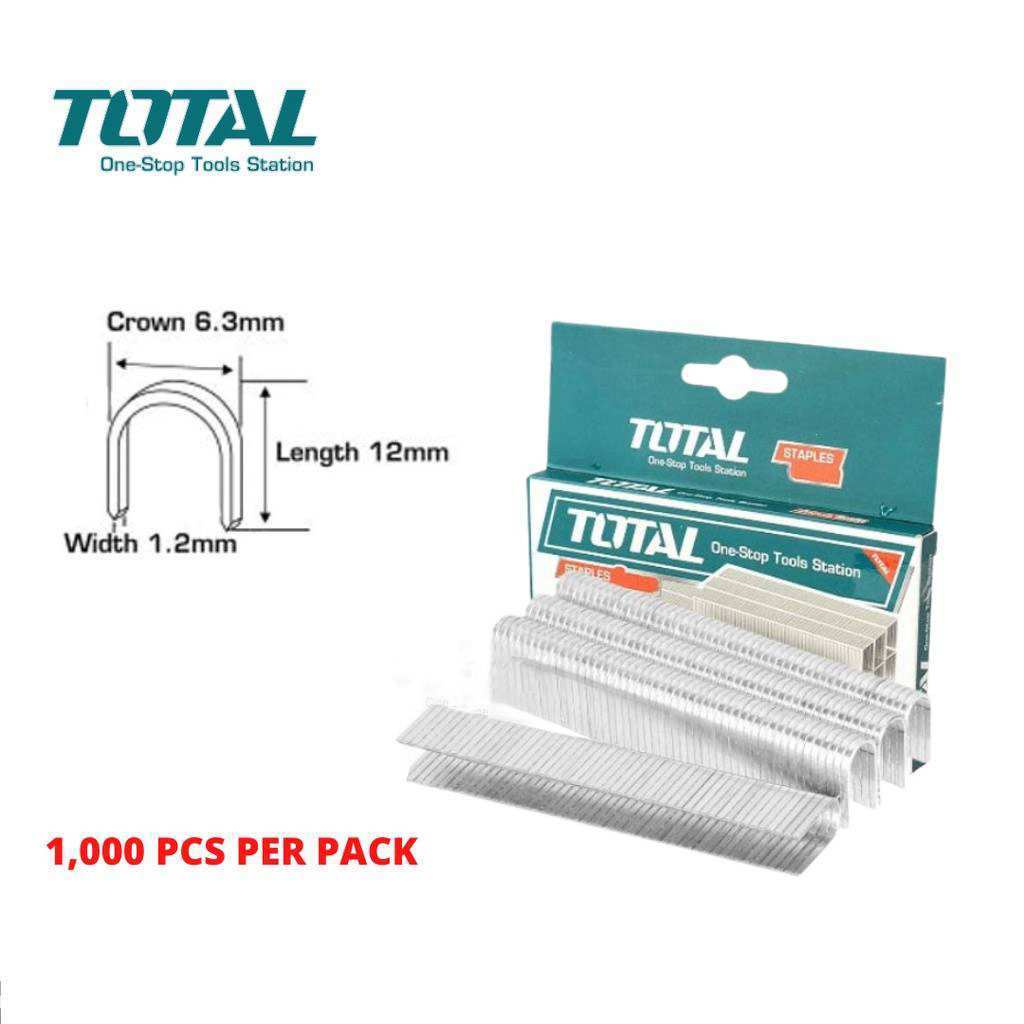 Đinh ghim bấm chữ U Total THT39124 chiều dài 12mm, chiều rộng 1.2mm, đầu ghim U 6.3mm, hộp 1000 cái - Thinksafe