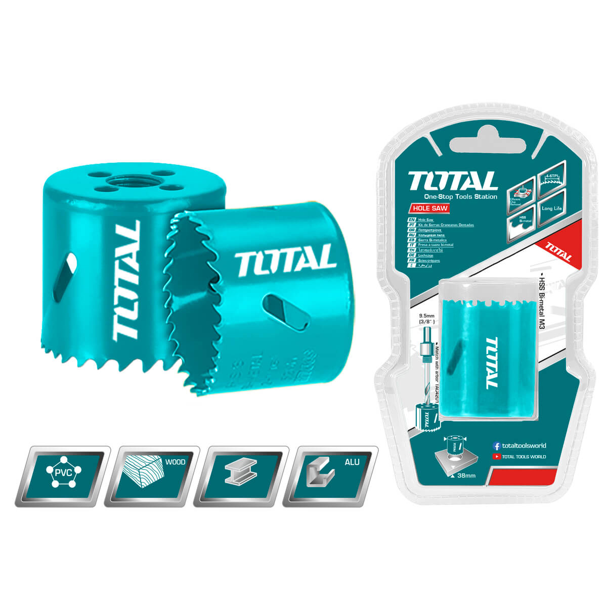 Mũi Khoan Khoét Lỗ kim loại Total đủ kích thước 16mm đến 76mm độ sâu cắt 38mm, Mũi Khoan kim loại chính hãng - Thinksafe