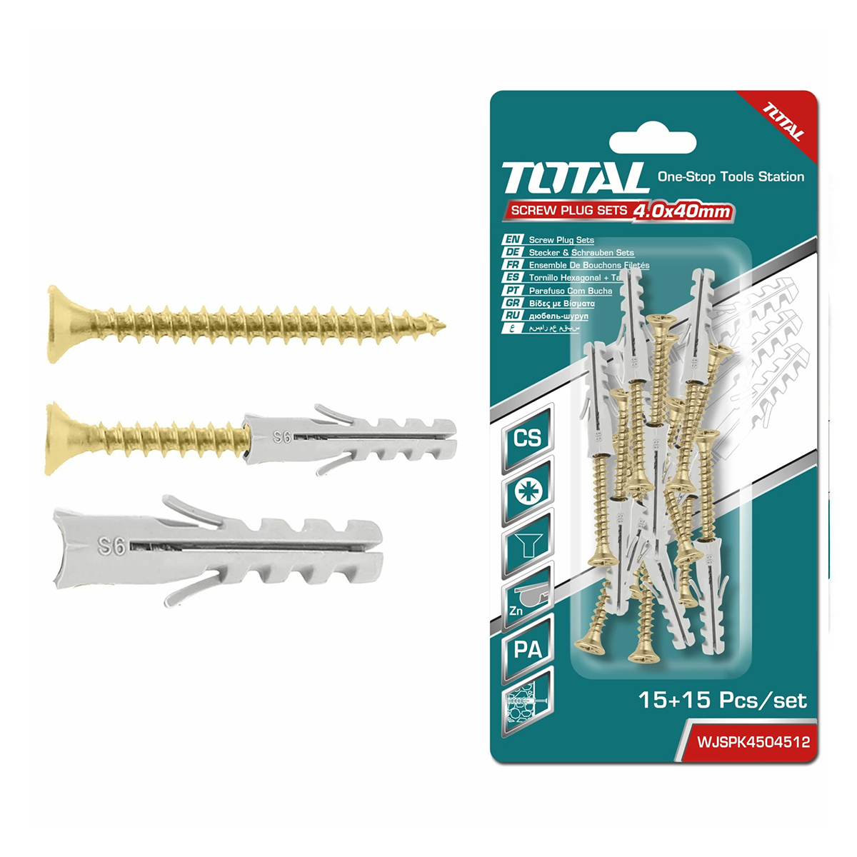 Bộ 15 tắc kê vít ST4.0x40mm TOTAL WJSPK4504512