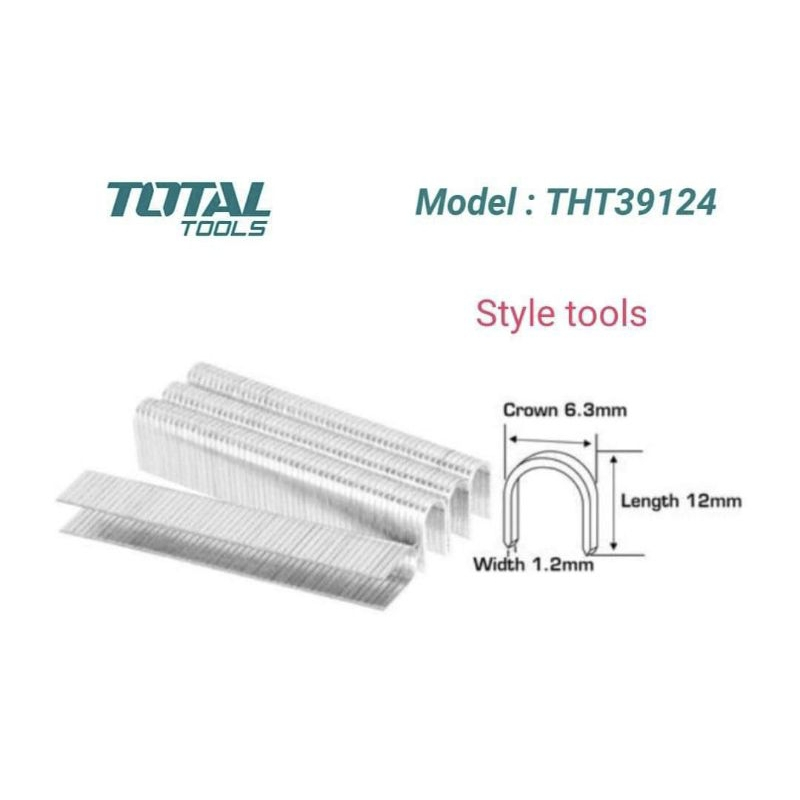 Đinh ghim bấm chữ U Total THT39124 chiều dài 12mm, chiều rộng 1.2mm, đầu ghim U 6.3mm, hộp 1000 cái - Thinksafe