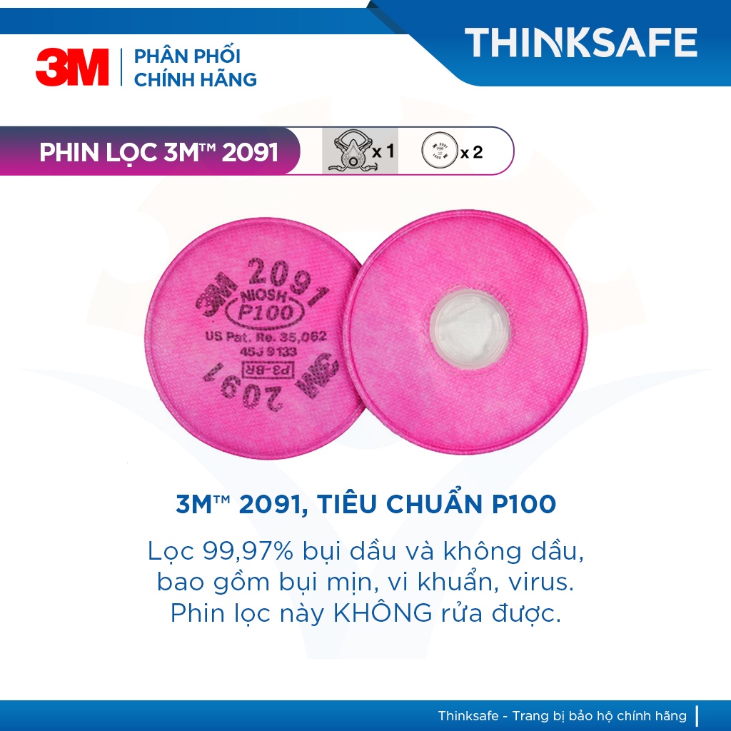 Bộ Mặt Nạ Phòng Độc 3M 7502 Kết Hợp Phin 3M 2091