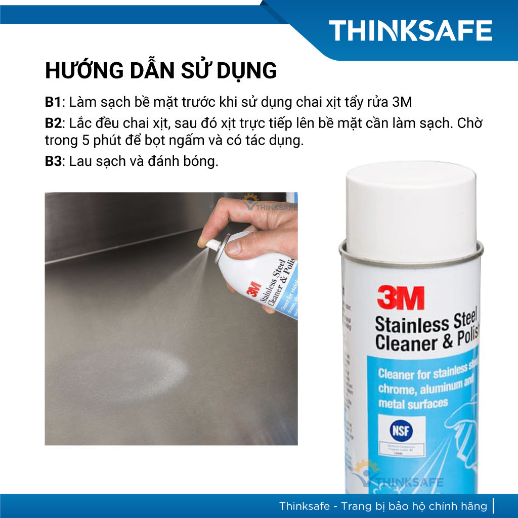 Chai xịt làm sạch và đánh bóng Inox 3M Stainless Steel Cleaner Polish