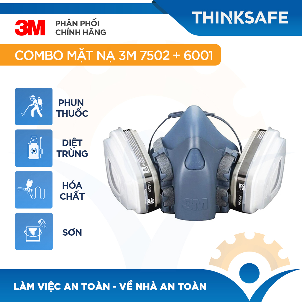 Bộ mặt nạ phòng độc 3M 7502 kết hợp phin lọc 3M 6001