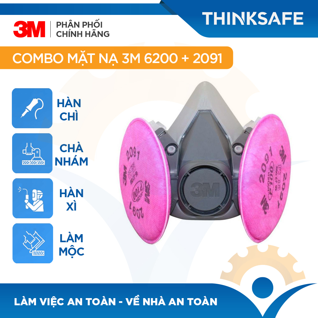 Bộ Mặt Nạ Phòng Độc 3M 6200 Kèm Phin 3M 2091 | Phòng dịch, khói hàn