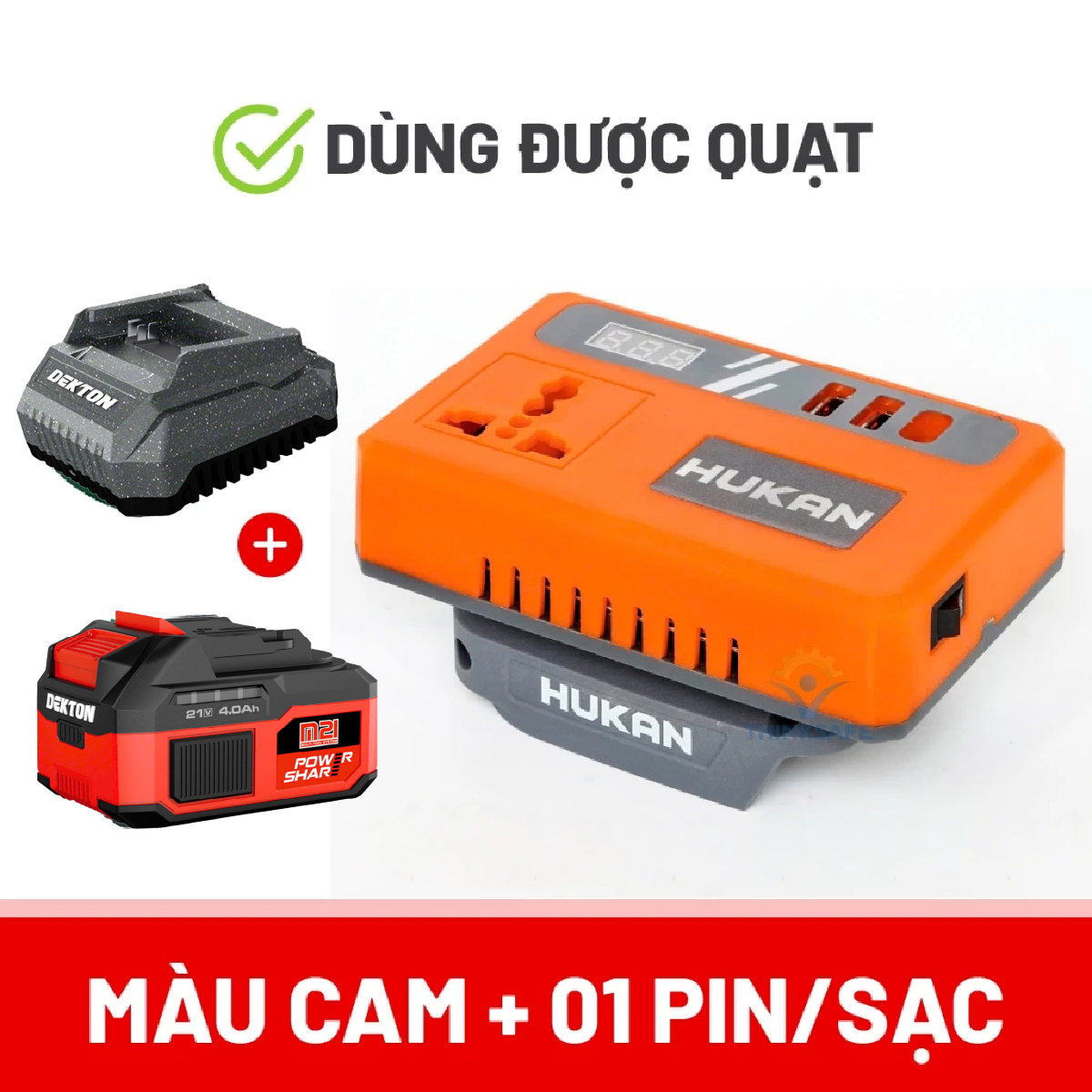 Đế chuyển đổi nguồn điện pin 18-21V sang điện 220V HUKAN G1-BCN0214 dùng được quạt Chân pin phổ thông dùng gia đình