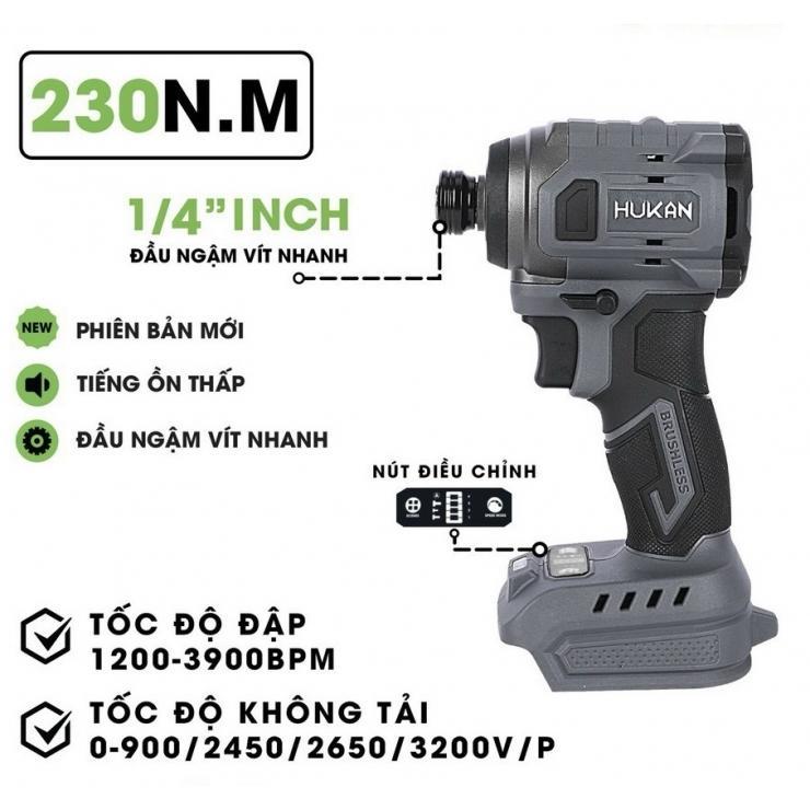 Máy chuyên vít dùng pin HUKAN HM21-G2CVX230N, Lực siết 230N.m, Không chổi than, Máy bắn vít - ThinkSafe