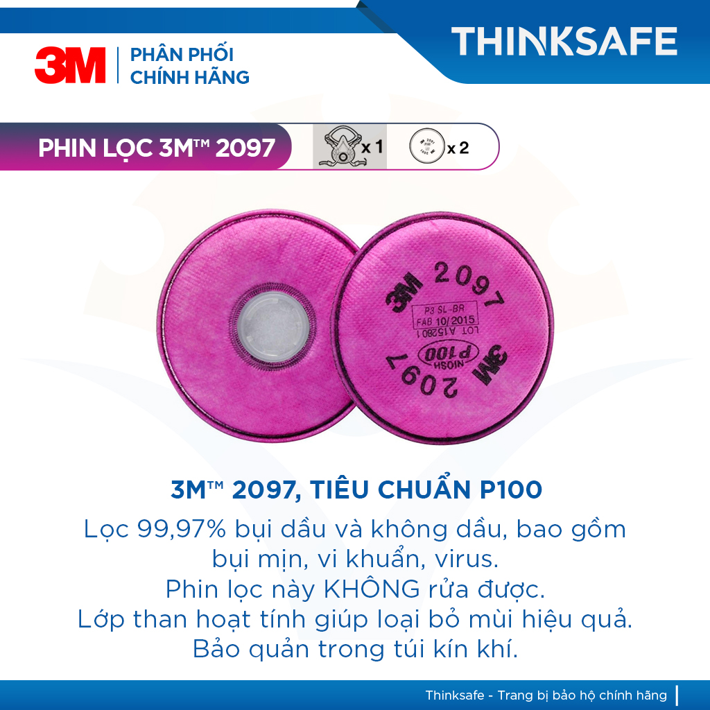 Bộ Mặt Nạ Phòng Độc 3M 7502 Kèm Phin 3M 2097 | Phòng dịch, khói hàn