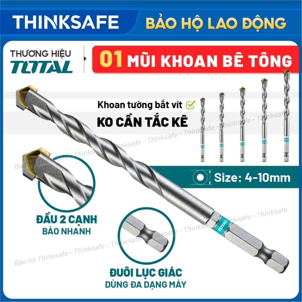 Mũi khoan bê tông không tắc kê TOTAL mẫu mới, kích thước 4-10mm chuôi lục giác khoan ngọt trên bê tông, xi măng, gạch