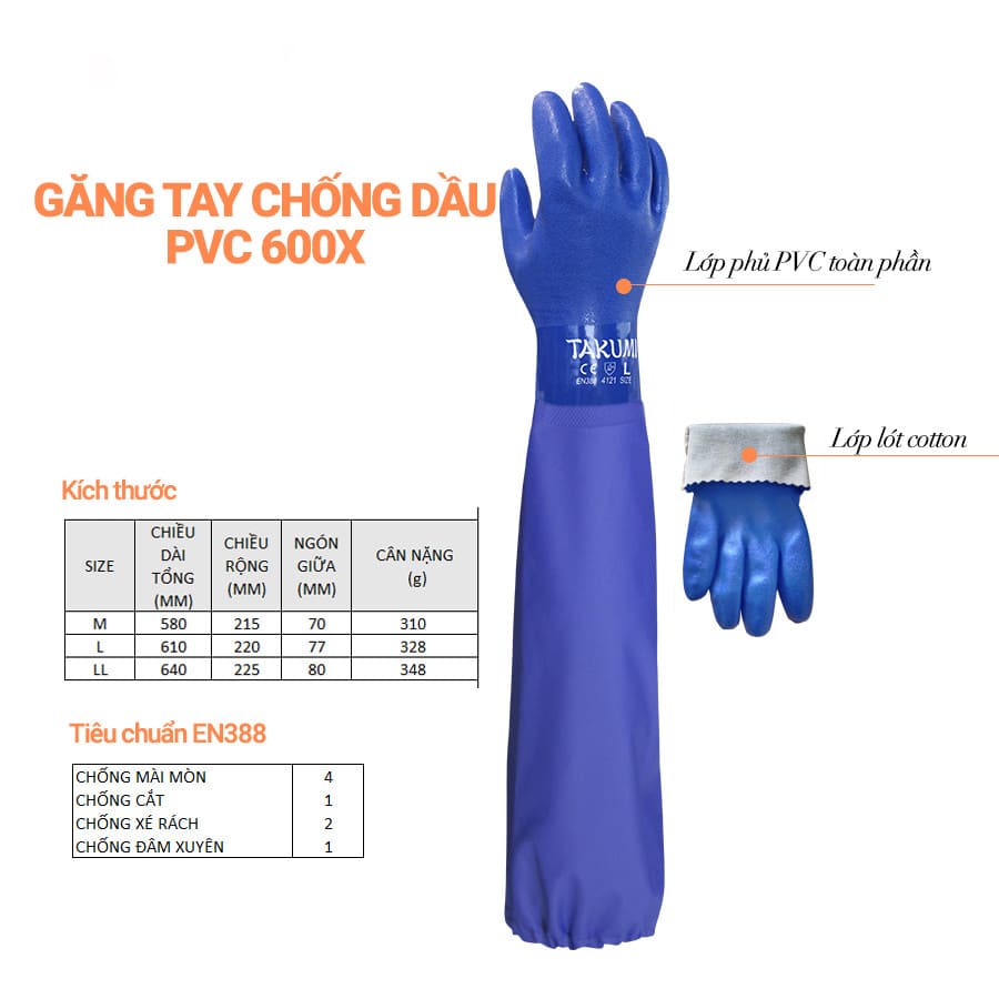 Găng tay chống dầu hoá chất TAKUMI PVC-600X