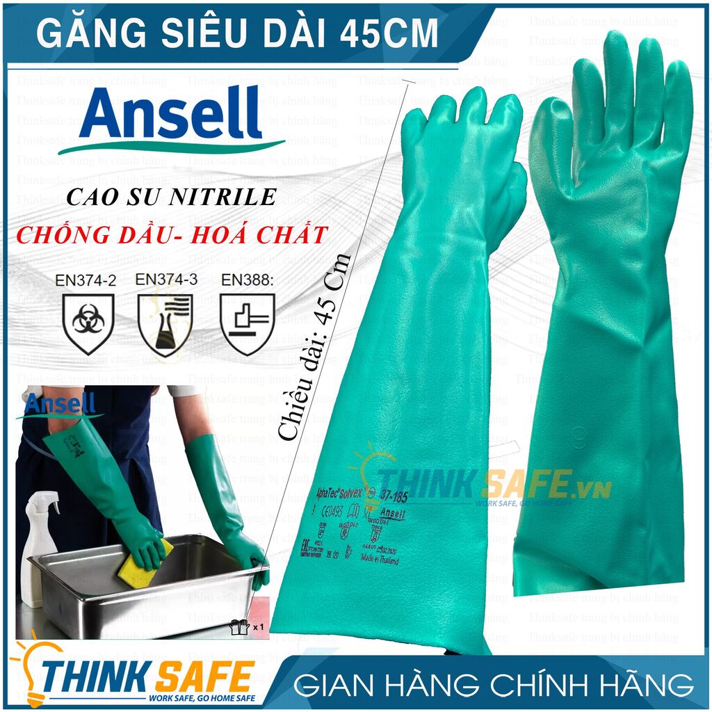 Găng tay chống hóa chất Ansell 37-185 | Bao tay cao su dài 45cm