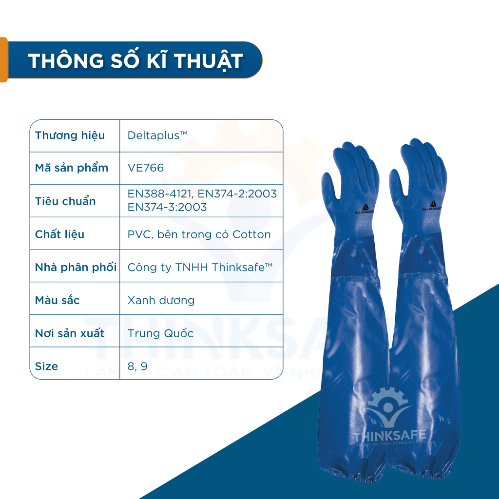 Găng tay chống hóa chất Deltaplus VE766 | Dài tay
