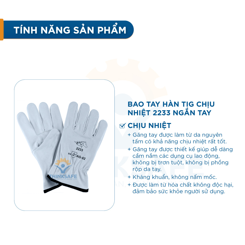 Găng tay chịu nhiệt da hàn Tig 2233 | Ngắn Tay