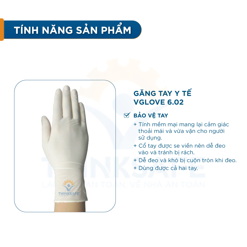 Găng y tế Vglove 6.02 Poly 2 mặt | Màu trắng - Không bột