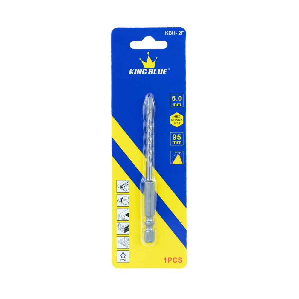 Combo 10 mũi khoan đa năng lục giác KingBlue KBH2F kích thước 4 - 12mm, dài 95mm khoan đá, kính, bê tông, gạch men, sắt