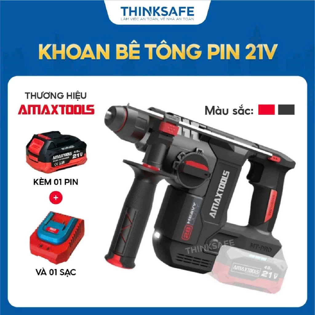 Máy khoan bê tông AMAXTOOLS A3CN285M Heavy duty động cơ không chổi than, pin M21, Antikichback