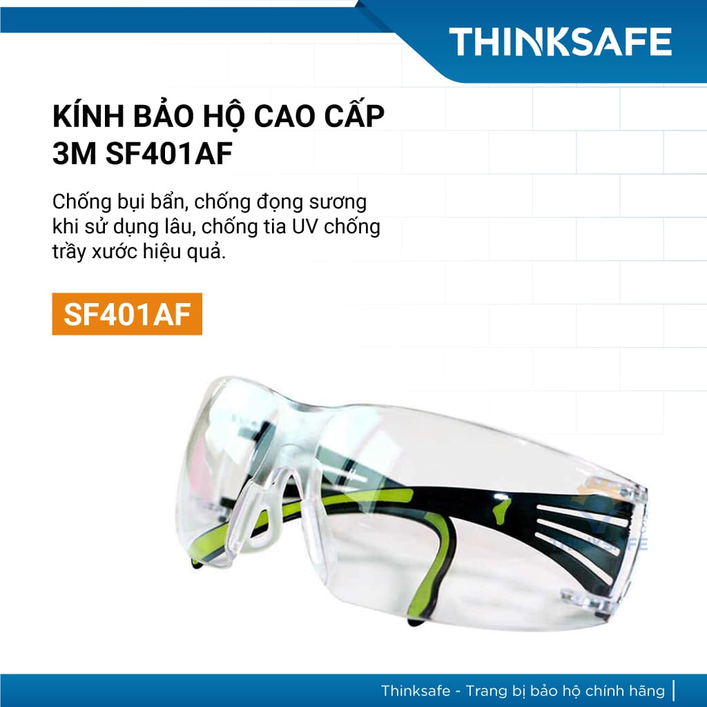 Kính bảo hộ 3M SF401AF, SF401SGAF Kính chống bụi trong suốt, chống tia UV, ôm mặt, Kính đi đường chống nắng - THINKSAFE