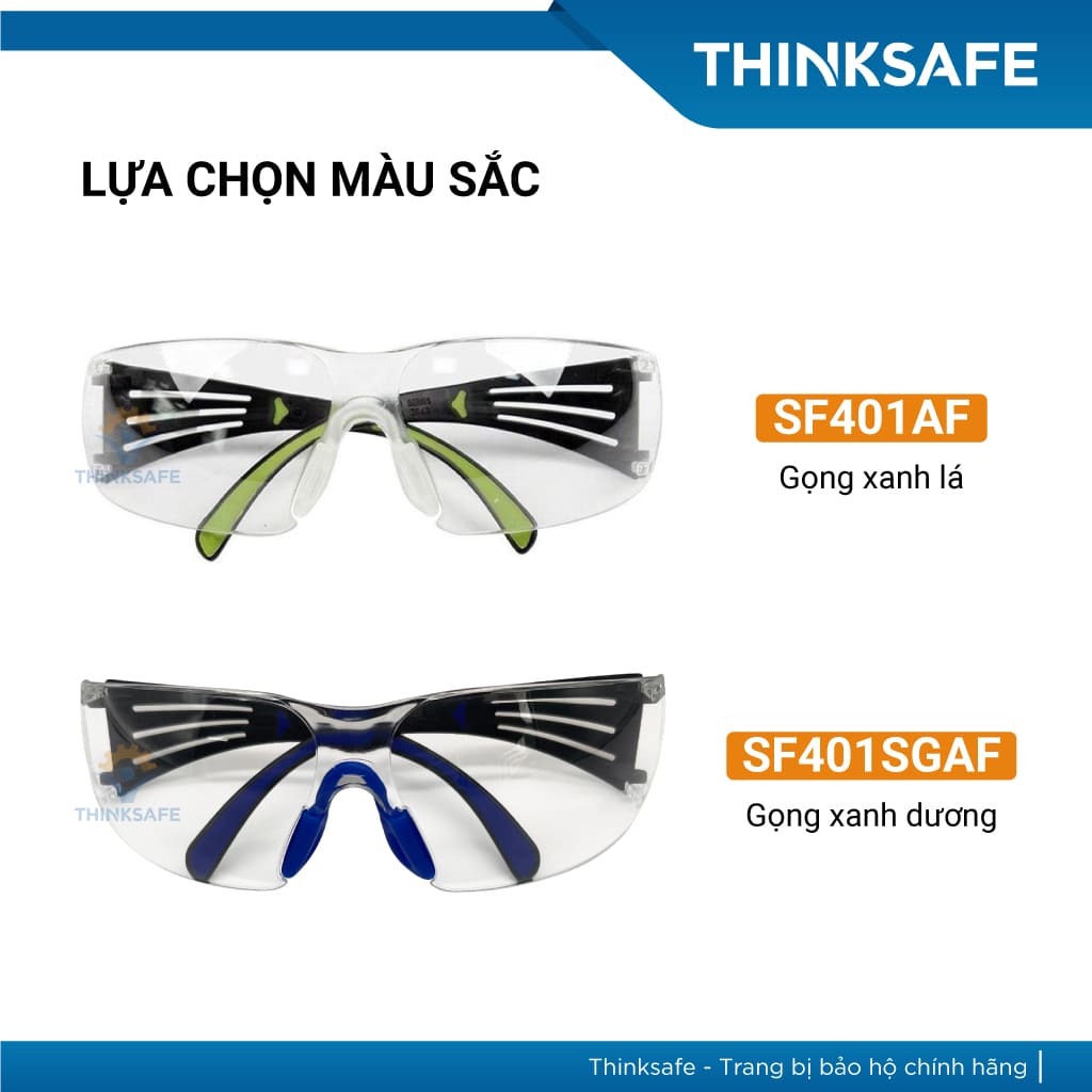 Kính bảo hộ 3M SF401AF, SF401SGAF Kính chống bụi trong suốt, chống tia UV, ôm mặt, Kính đi đường chống nắng - THINKSAFE