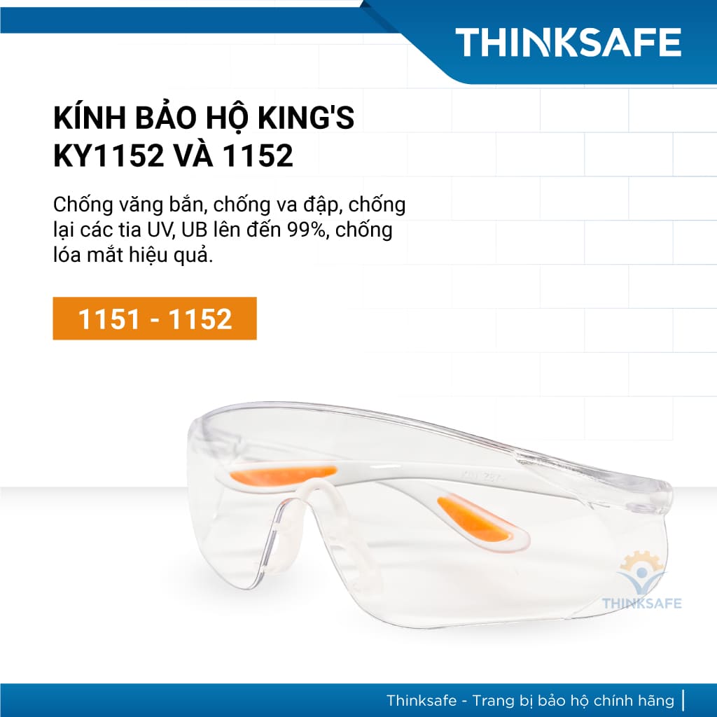 Kính bảo hộ King's Ky1152 Trắng trong/ Đen