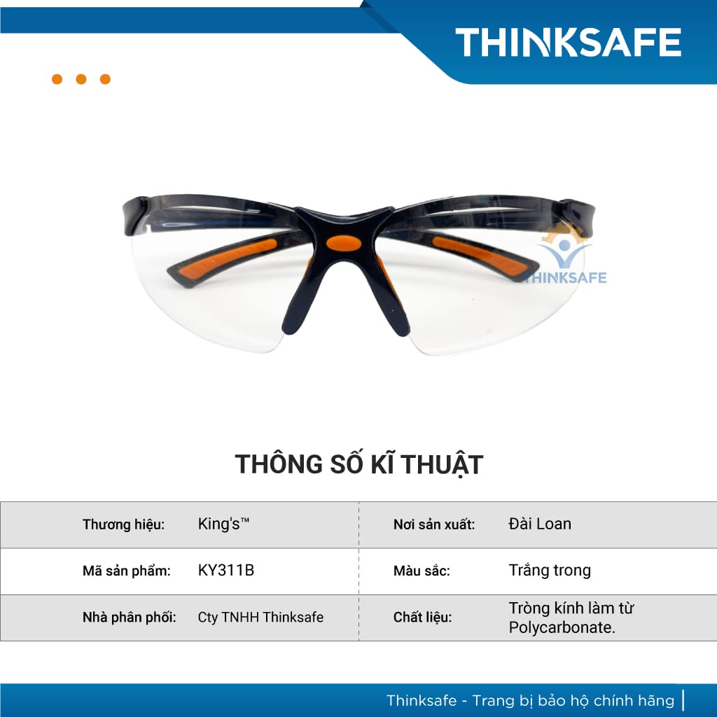 Kính bảo hộ King’s Ky311B  Chống tia Uv