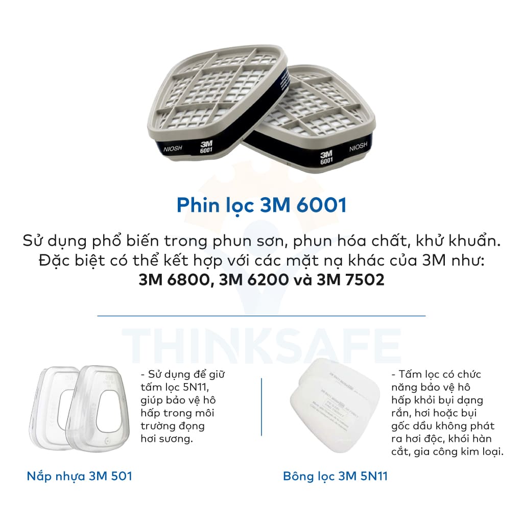 Mặt Nạ Phòng Độc Nguyên Mặt 3M 6800 kèm Phin 6001 | Lọc hơi hữu cơ, bụi mịn...