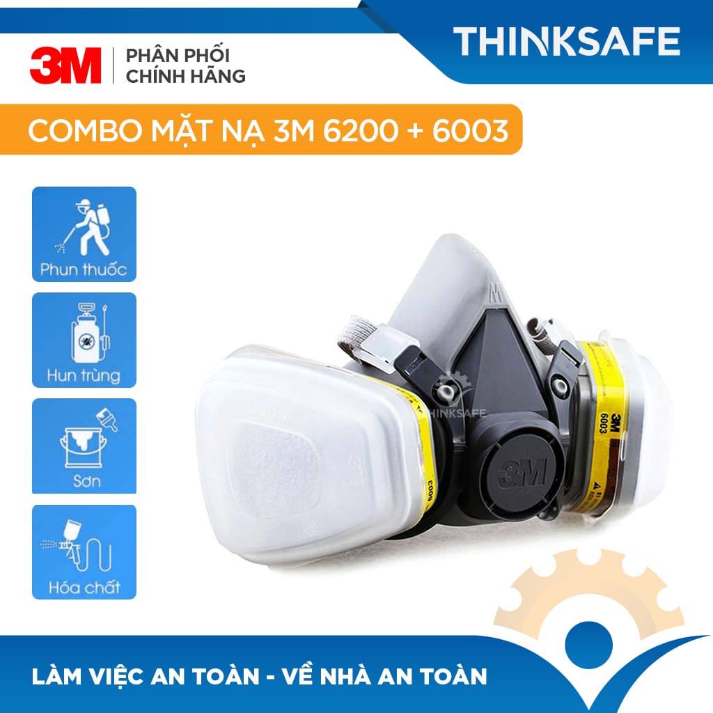 Bộ Mặt nạ phòng độc 3M 6200 Kèm Phin 3M 6003 | hơi hữu cơ, khí axit