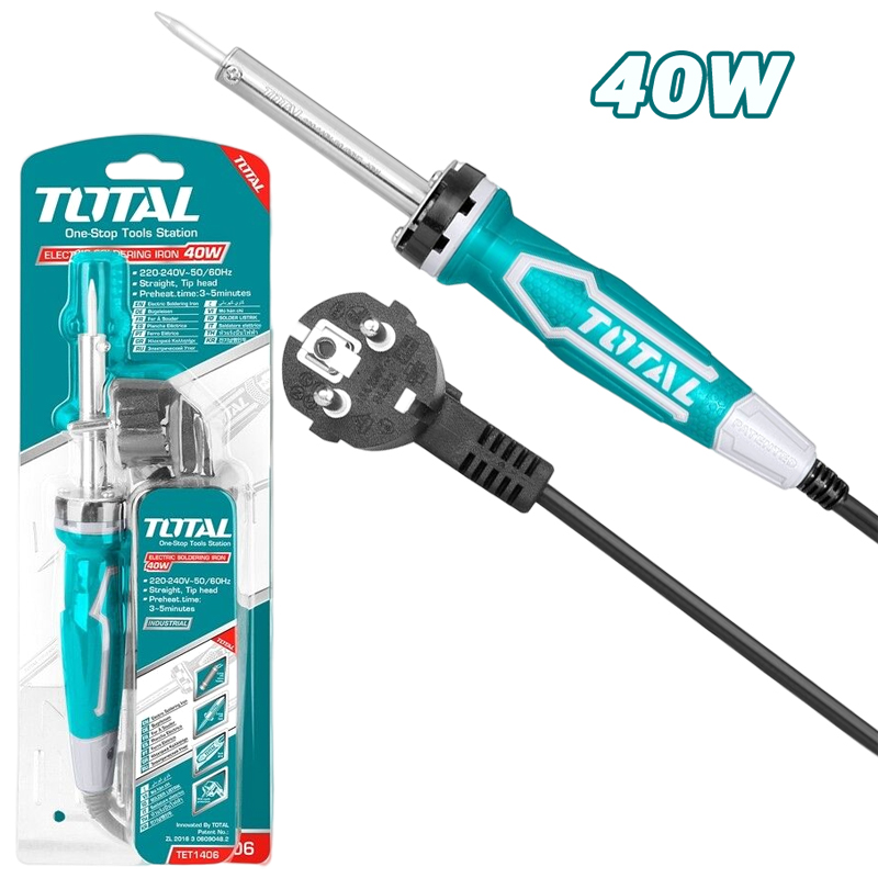 Mỏ hàn chì  Total TET1406, TET1406  đầu thẳng 220V-240V, thời gian làm nóng 3-5 phút mỏ hàn điện Total chính hãng - Thinksafe