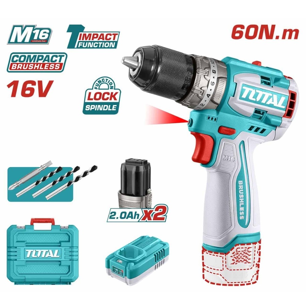 Máy khoan búa pin 16V không chổi than Total TIDLI16682 lực siết 60Nm