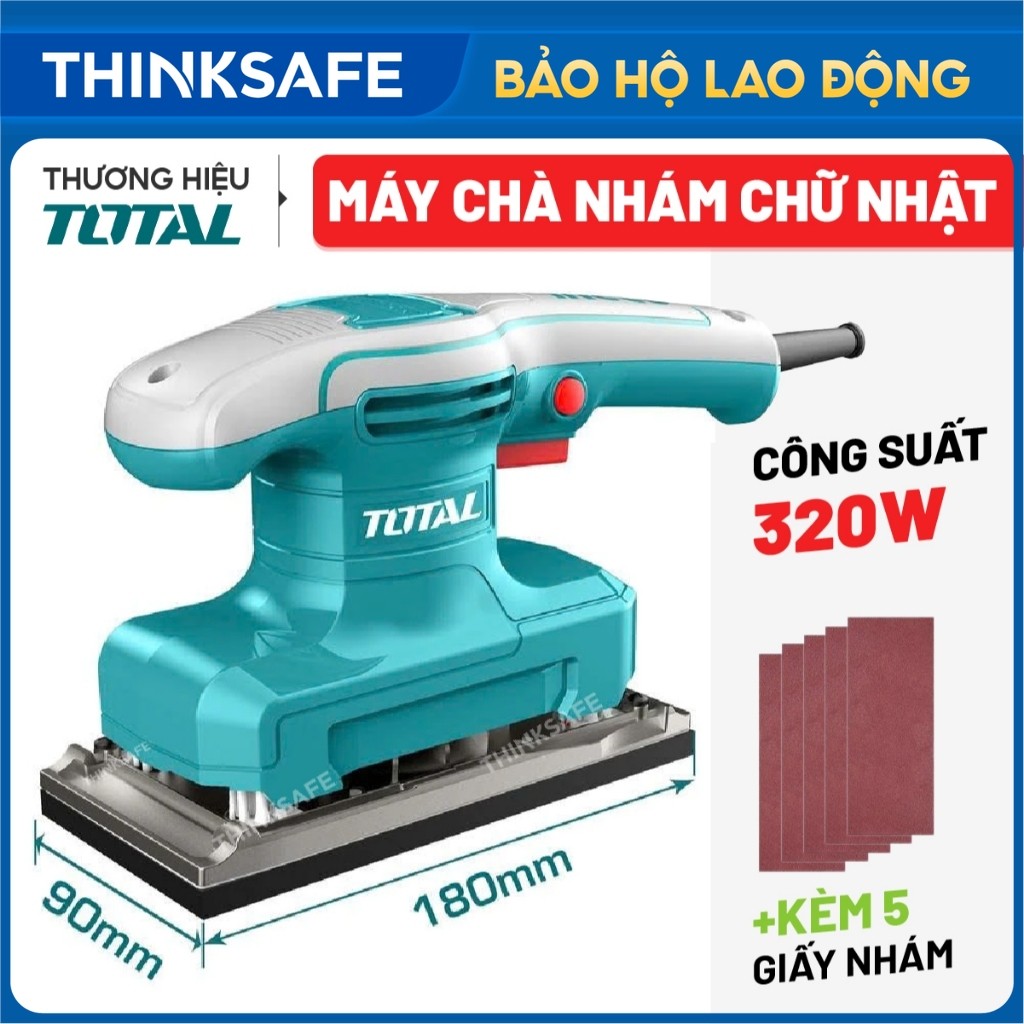 Máy chà nhám hình chữ nhật Total TF1301836 320W, Đế dưới 90mmx180mm, Tặng 5 giấy nhám - Thinksafe